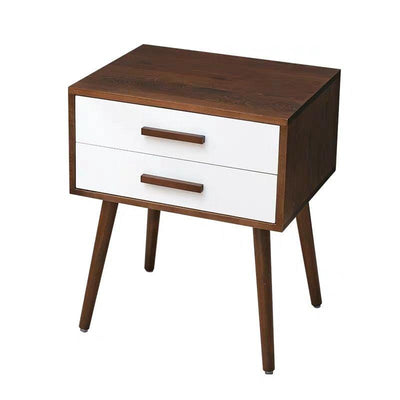 Sanson . Nordic Minimalist Solid Wood Bedside Table Retro Bedside Cabinet Japanese-style White Wax