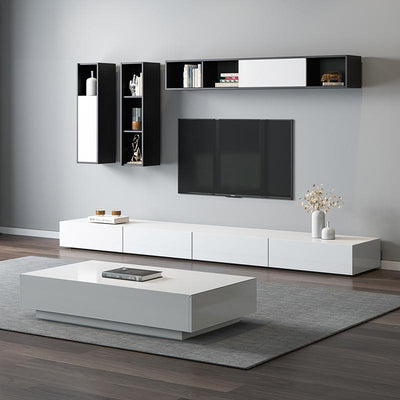 Nordic New Black And White TV Cabinet Tea Table Combination Living Room Multi-functional Modern