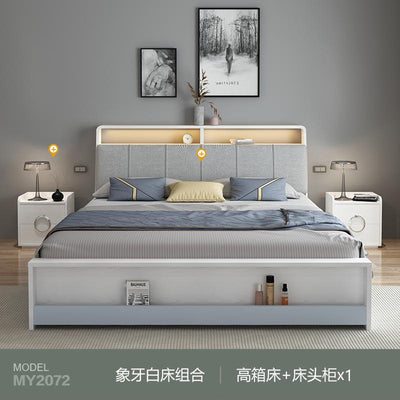 Muyue Nordic bed master bedroom storage high box bed economical soft bed with lights multifunctional