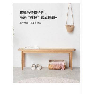 Solid Genji Wood Language Wood Bench Nordic Oak Family Bedroom Bed End Stool Living Room Rattan Shoe