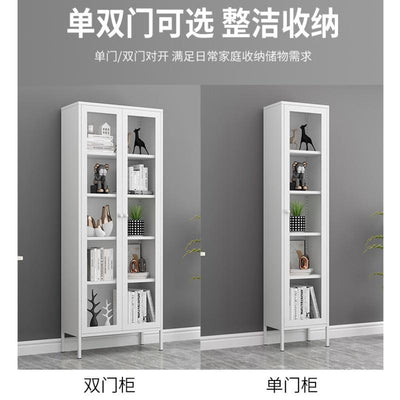 Bookshelf Cabinet Living Room Dustproof Bookshelf Wrought Iron Glass Door Bookcase Home Floor