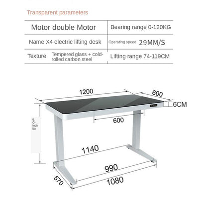 【In Stock】Hollin 21 X4 Study Desk Height Adjustable standing office table white blackTempered Glass