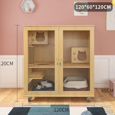 Home Solid Wood Cage Cabinet Villa Apartment Climbing Rack Luxury Large Space Nest Cat House