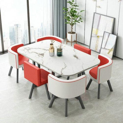 Nordic 1 Table And 6 Chairs Marble Dining Table Combination Home/ Small Apartment Office Conference