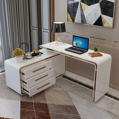 Modern and Simple Desktop Office Computer Corner Home Desk Combination Bookcase White Paint