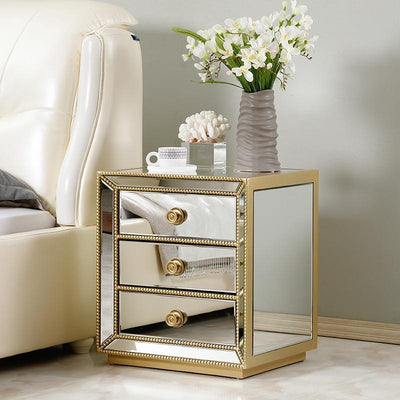 European Bedroom Bedside Table Modern Simple Mini Family Bedside Cabinets Light Luxury Mirror Glass