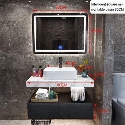 Nordic Double-decker Iron Bathroom Cabinet Modern Marble Washbasin Cabinet Combination Bathroom