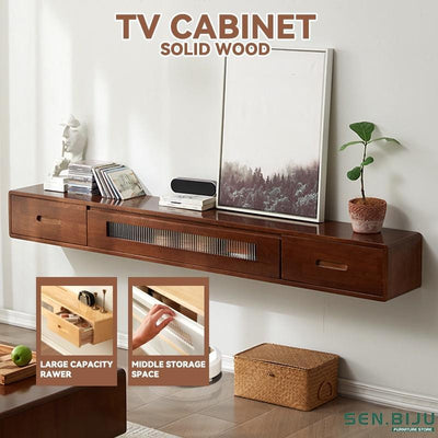 SENBIJU TV Console Cabinet Solid Wood Wall Hanging Wall Living Room Bedroom Narrow TV Cabinet