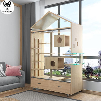 Apartment Solid Wood House Luxury Home Cage Three-layer Super Large Cat Cabinet Villa