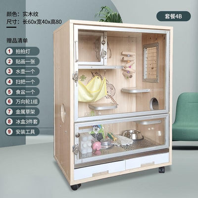 Byto Chinchilla Cage Solid Wood Hamster Cage With Air Conditioning Hamster Villa Cage Large Space