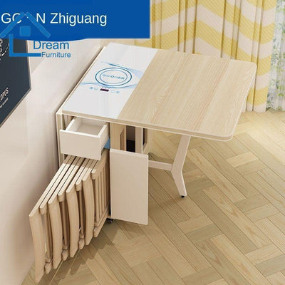 Small-sized Solid Wood Induction Cooker and Chair Nordic Combination Simple Folding Multifunctional