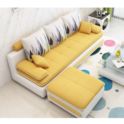 L-shaped 3-4 Seat Sofa With Footrest Living Room Economical Sofa Bed Combo Set Removable And