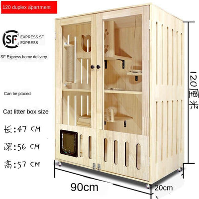 Luxury Villa Solid Wood Closed Cage Transparent Nest Wooden House Display Cat Cabinet