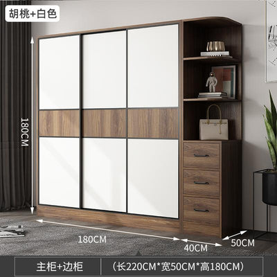 Simple Wardrobe Sliding Door Modern Small Family Bedroom Wooden Storage Cabinet Economy Style