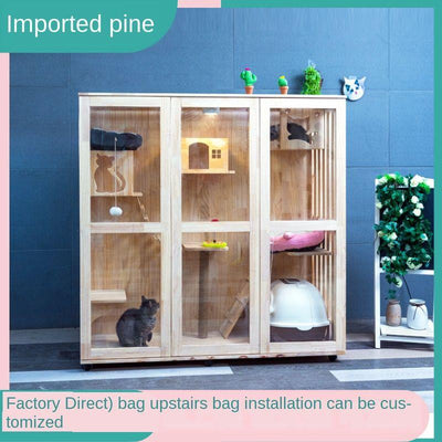 Cat Cage Villa Double-decker Three-story Display Cabinet Solid Wood Pet House