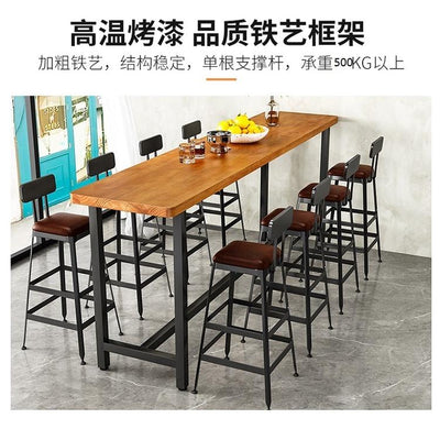 Bar Table Solid Wood High Foot Nordic Bar Table and Chair Iron Leisure Milk Tea Shop Bar Clear Bar