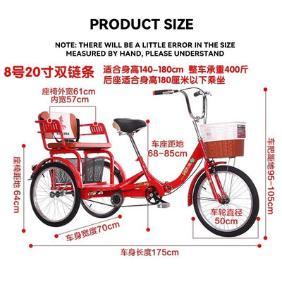 Adult Tricycle Double Bicycle Tandem Old Man Twitter Bike Pedal High-carbon Steel Bicycle