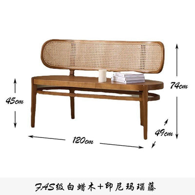 GC Rattan Chair French Dining Chair Solid Wood Double Chair Log Bench Balcony Household Simple