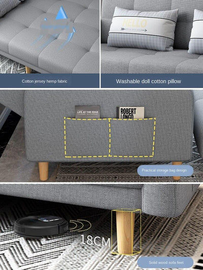 Sofa Bed Foldable Small Apartment Double 2.1 m Multi-functional Fabric Dual-use Economical Simple