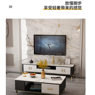 Marble Coffee Table Tv Cabinet Combination Small Family Coffee Table with Lock