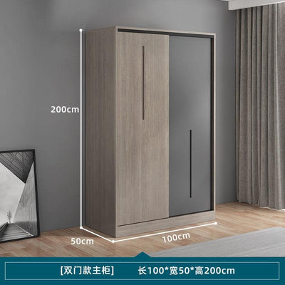 Wardrobe solid wood modern simple household bedroom sliding door integral cabinet economical storage