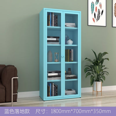 Bookshelf Cabinet Living Room Dustproof Bookshelf Wrought Iron Glass Door Bookcase Home Floor