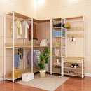 New Bedroom Rack Floor Coat Room Corner Open Simple Iron Hanger Wooden Hanging Wardrobe Combination