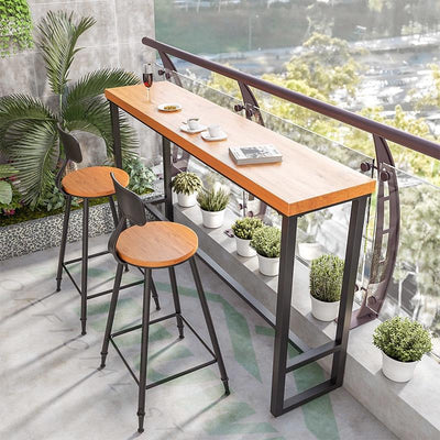 (MUWU) Solid Wood Bar Table Balcony Long Table And Chair Simple Industrial Style High Footed Dining