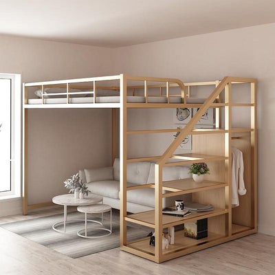 KW Loft Bed Small Apartment Iron Frame Bed Apartment High And Low Bed Frame