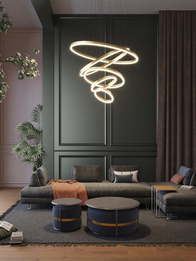 HJFA Living Room Chandelier Modern Simple Light Luxury Duplex Staircase Hall Golden Circle Circular