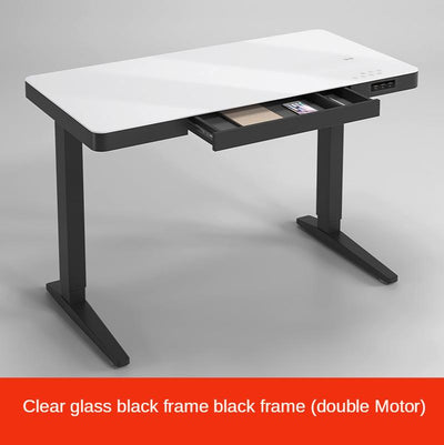 【In Stock】Hollin 21 X4 Study Desk Height Adjustable standing office table white blackTempered Glass