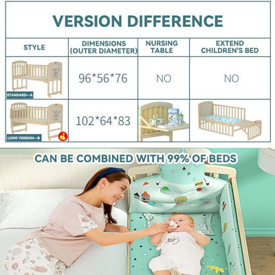 HOOOPET Baby Cot Baby Bed Multifunctional Solid Wood Baby Rocker Unpainted Children's Bed Small Bed