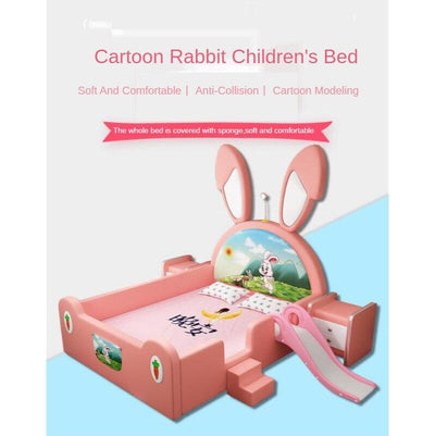 ON SALE🔥🔥Children's Bed Girl Princess Bed With Guardrail Slide Solid Wood Soft Blue Pink Cartoon