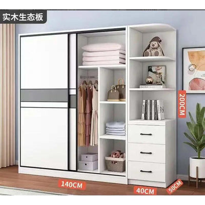 Modern Minimalist Wardrobe Home Bedroom Sliding Door Locker Large Capacity Solid Wood