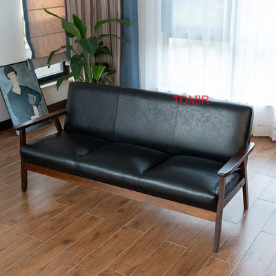 Small Leather Sofa Simple Room Single Double Two Three Seater Solid Wood Fabric