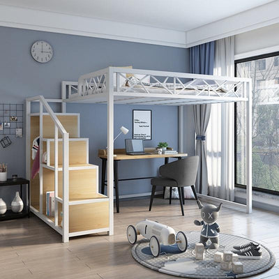 Iron Bed bunk bed Apartment Space Saving 1-2 People Wardrobe Ladder Stable Loft Bed (Customizable)