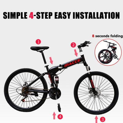 MACCE Foldable Mountain Bike 24/26 Inch Variable Speed Foldable Bicycle Double Shock Absorption