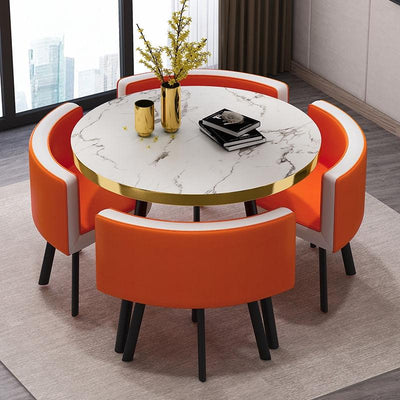 (4+1) Nordic Simple Round Dining Coffee Table Chair