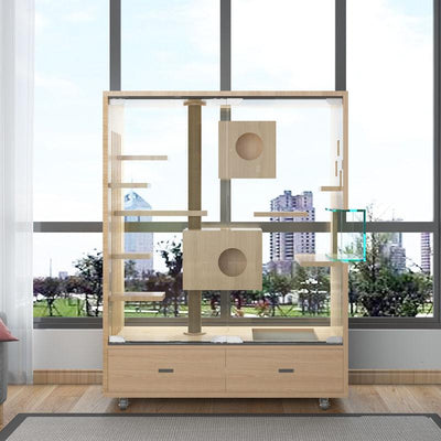 Home Solid Wood Cage Cabinet Villa Apartment Climbing Rack Luxury Large Space Nest Cat House