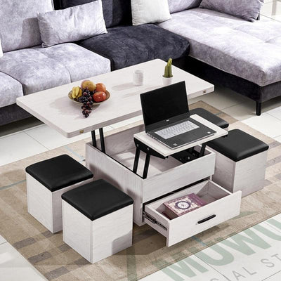 Multifunctional Lifting Foldable Coffee Table Lift With 4 Stools Small Family Creative Dining Table