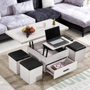 (MUWU) Lifting Coffee Table With 4 Stools Small Family Creative Dining Table Tea Table Dual Use