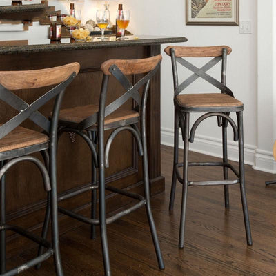 American Village Wrought Iron High Stool Bar Chair with Backrest