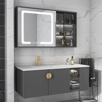 Zcm Bathroom Marble Bathroom Cabinet Solid Wood Stone Plate Bathroom Cabinet Combination Modern