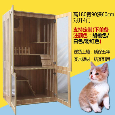 Cage Villa Luxury Home Apartment Double-deck Large Size with Toilet House Glass Cat Cabinet Solid