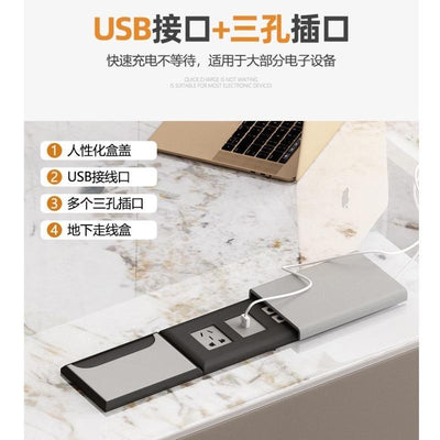 W.S FEEL Luxury Rock Plate Office Table With Socket Modern Simple Stainless Steel Computer Desk