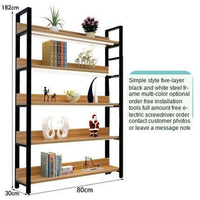 Steel And Wood Bookshelf Iron Shelf Floor Multi-storey Living Room Storage Shelf Display Shelf