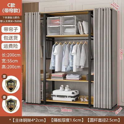 HZ Wardrobe Clothes Rack Hanger Rack Floor Standing Household Bedroom Simple Double-layer Open