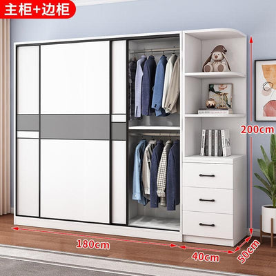 Modern Minimalist Wardrobe Home Bedroom Sliding Door Locker Large Capacity Solid Wood