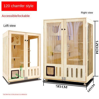 Closed Luxury Solid Four Wood Seasons Universal Double-layer Cabinet Home Cage Villa Cat House