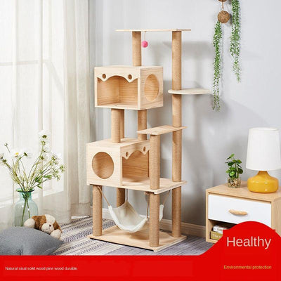 Large and Medium-sized Solid Wood Sisal Climbing Cat's Nest Wooden Four Seasons Universal Scratch